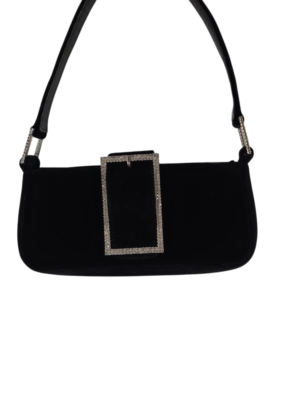 Jimmy Choo Black Velvet Crystal Buckle Baguette Shoulder Bag Y2K Evening Designe
